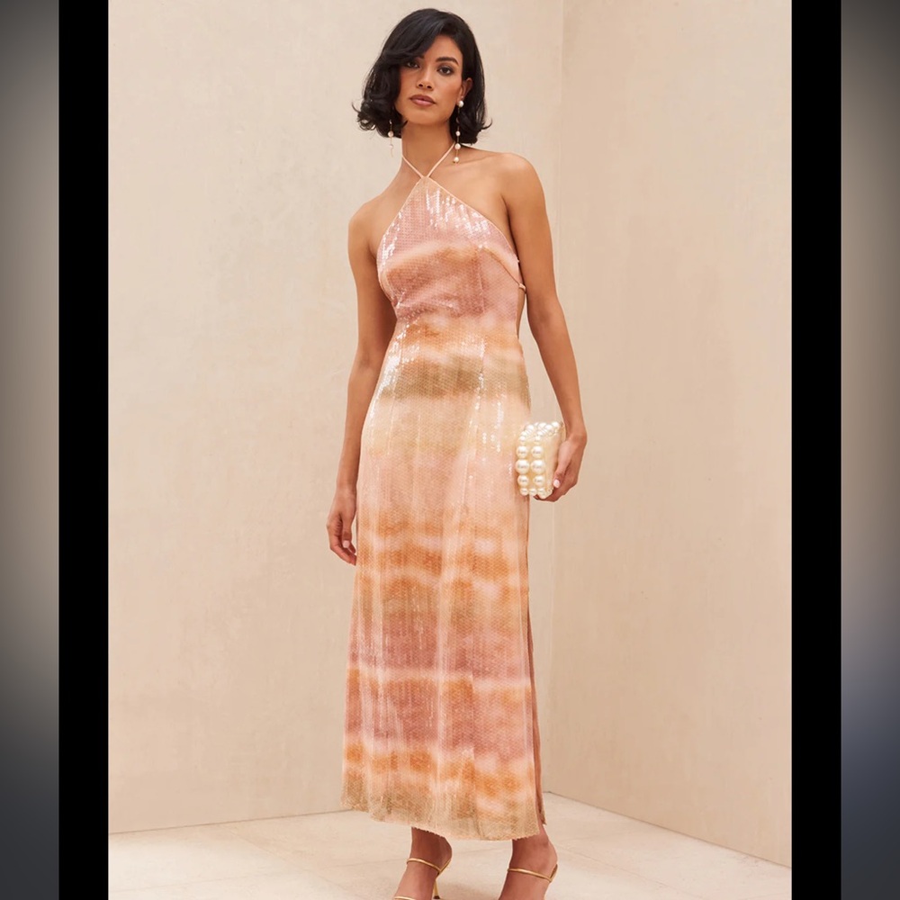 Cult Gaia Pink and Tan Maxi Dress